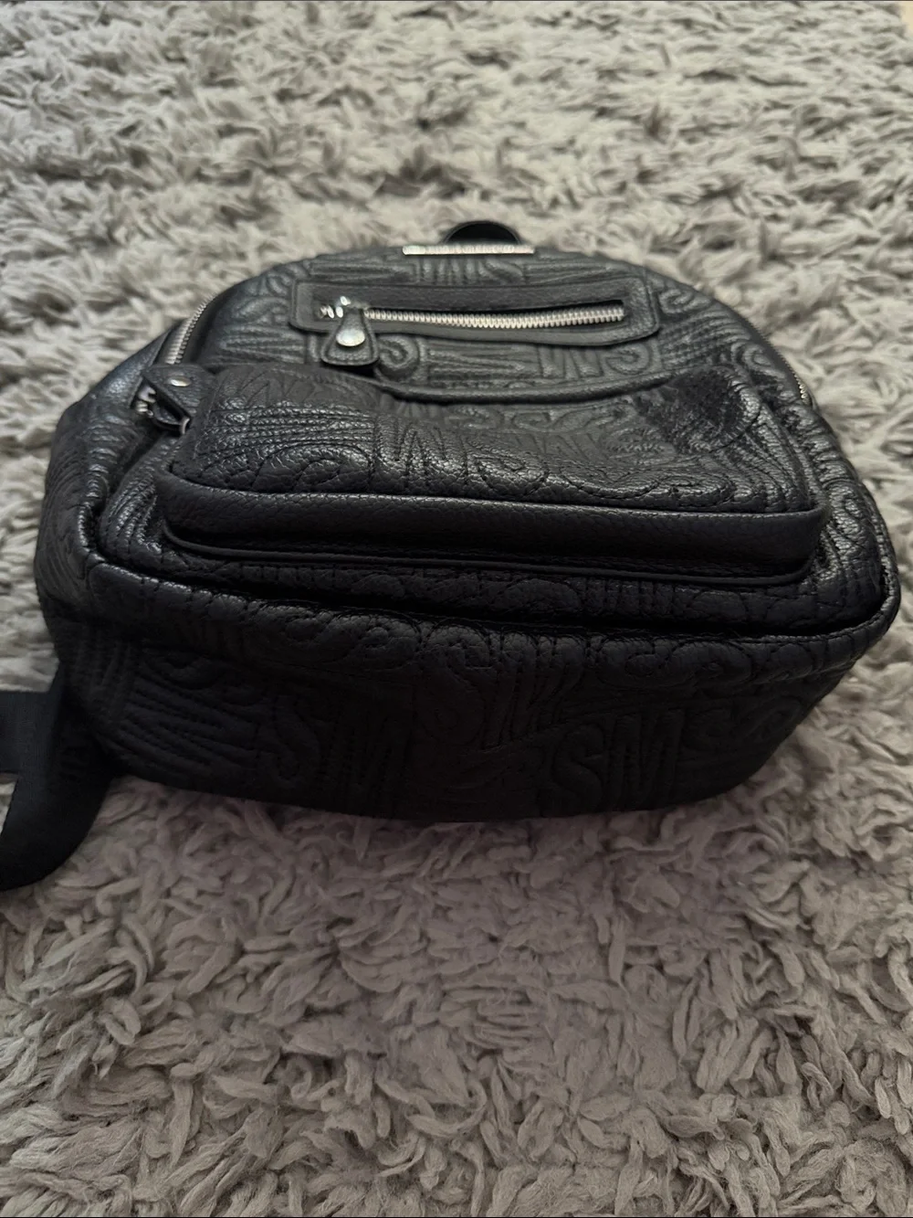 Steve Madden Black Embossed Logo Backpack